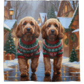 Cockapoo Hunde Weihnachten Schnee Feiertag Duschvorhang (Vorderseite)