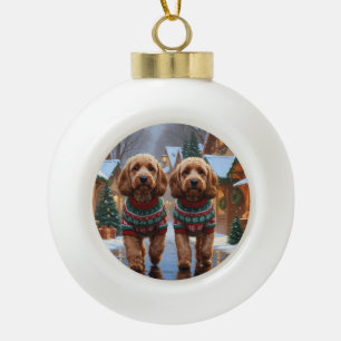 Cockapoo Hunde Weihnachten Schnee Feiertag  Keramik Kugel-Ornament