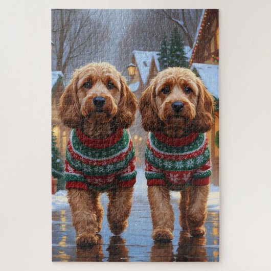 Cockapoo Hunde Weihnachten Schnee Feiertag  Puzzle (Vertikal)