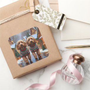 Cockapoo Hunde Weihnachten Schnee Feiertag Quadratischer Aufkleber