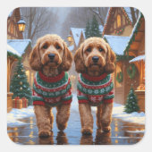 Cockapoo Hunde Weihnachten Schnee Feiertag Quadratischer Aufkleber (Vorderseite)
