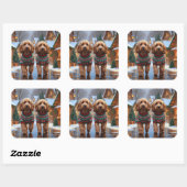 Cockapoo Hunde Weihnachten Schnee Feiertag Quadratischer Aufkleber (Blatt)