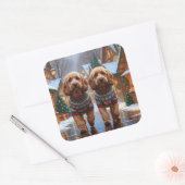 Cockapoo Hunde Weihnachten Schnee Feiertag Quadratischer Aufkleber (Umschlag)