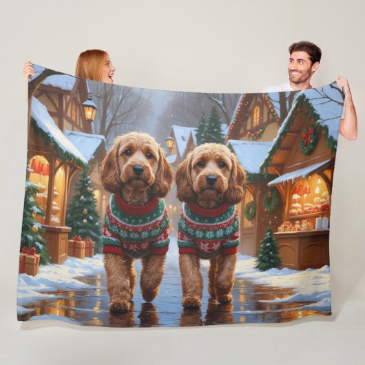 Cockapoo Hunde Weihnachten Schnee Ferien Fleecedecke (Beispiel)