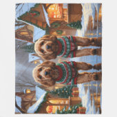 Cockapoo Hunde Weihnachten Schnee Ferien Fleecedecke (Vorderseite)