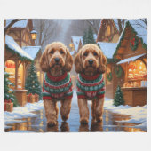 Cockapoo Hunde Weihnachten Schnee Ferien Fleecedecke (Vorderseite (Horizontal))