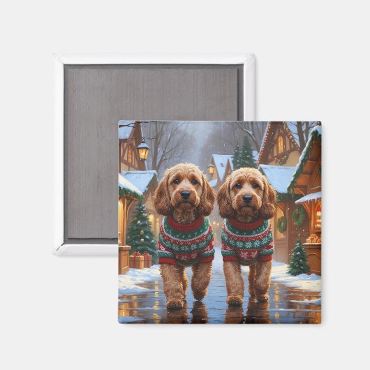 Cockapoo Hunde Weihnachten Schnee Ferien Magnet (Vorderseite/Rückseite)
