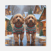 Cockapoo Hunde Weihnachten Schnee Ferien Magnet (Vorne)