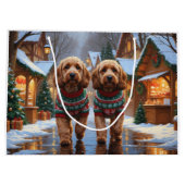 Cockapoo Hunde Weihnachten Schnee Urlaub Große Geschenktüte (Rückseite)