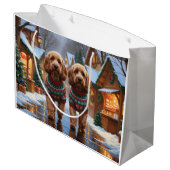 Cockapoo Hunde Weihnachten Schnee Urlaub Große Geschenktüte (Rückseite Schrägansicht)