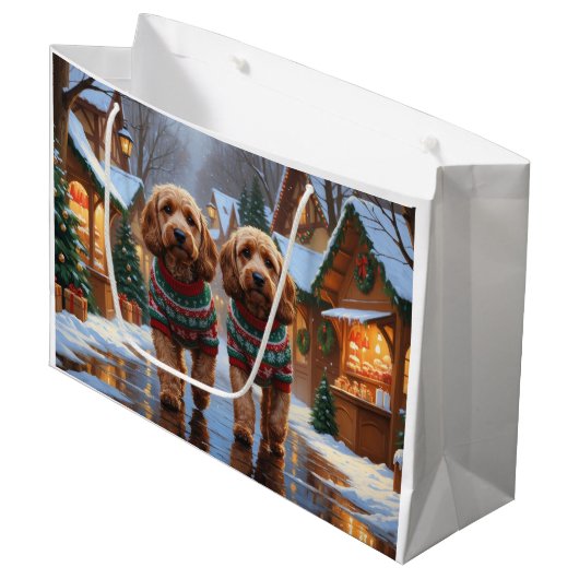 Cockapoo Hunde Weihnachten Schnee Urlaub Große Geschenktüte (Vorderseite Schrägansicht)