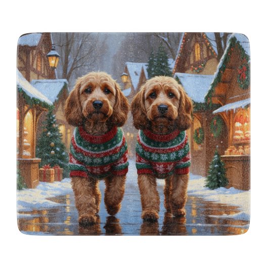 Cockapoo Hunde Weihnachten Schnee Urlaub Schneidebrett (Vorderseite)
