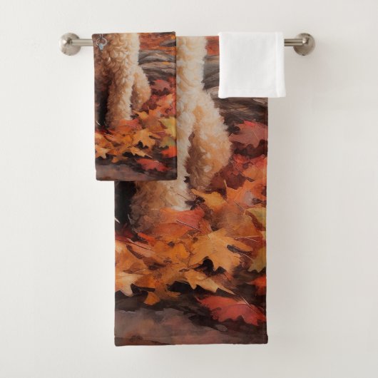 Cockapoo im Herbst Leaves Fall Inspiriert Badhandtuch Set (Insitu)