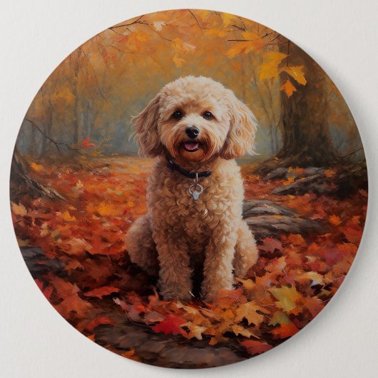 Cockapoo im Herbst Leaves Fall Inspiriert Button (Vorderseite)