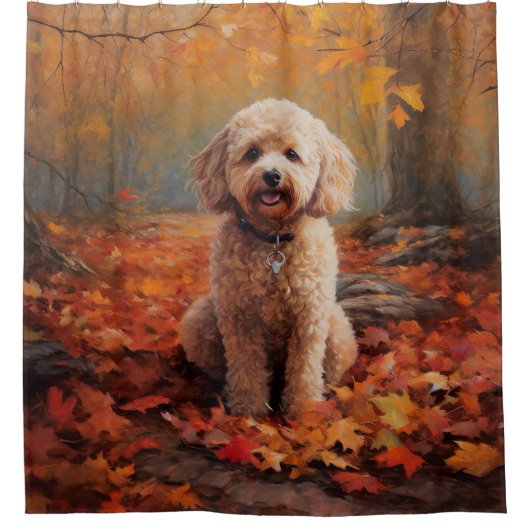 Cockapoo im Herbst Leaves Fall Inspiriert Duschvorhang (Vorderseite)