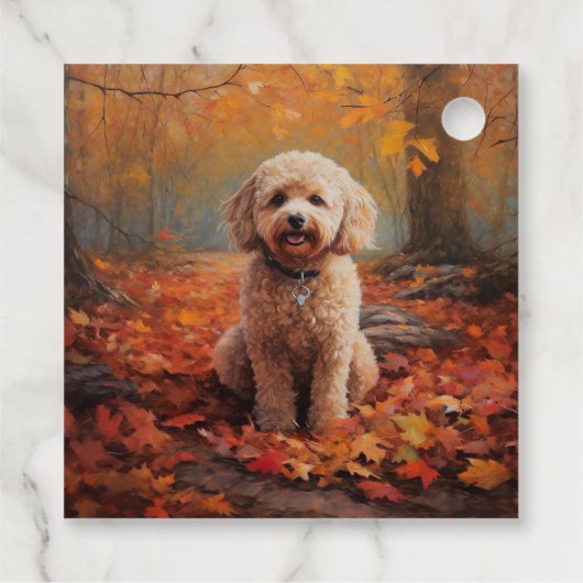Cockapoo im Herbst Leaves Fall Inspiriert Geschenkanhänger (Rückseite)