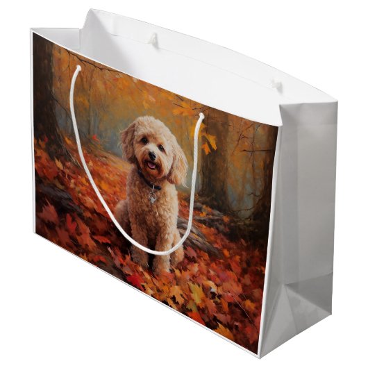 Cockapoo im Herbst Leaves Fall Inspiriert Große Geschenktüte (Rückseite Schrägansicht)