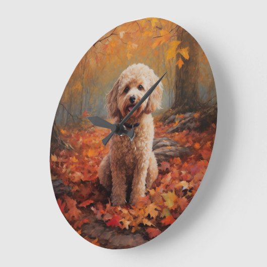 Cockapoo im Herbst Leaves Fall Inspiriert Große Wanduhr (Winkel)
