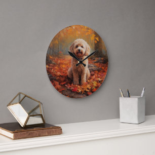 Cockapoo im Herbst Leaves Fall Inspiriert Große Wanduhr