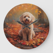 Cockapoo im Herbst Leaves Fall Inspiriert Große Wanduhr (Vorderseite)