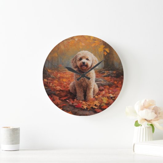 Cockapoo im Herbst Leaves Fall Inspiriert Große Wanduhr (Zuhause)