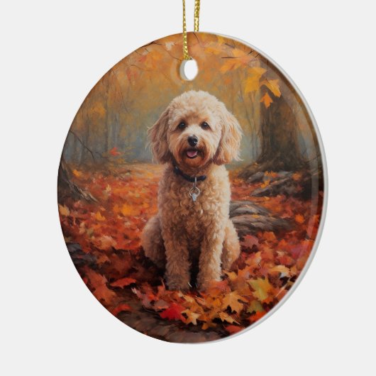 Cockapoo im Herbst Leaves Fall Inspiriert Keramik Ornament (Links)