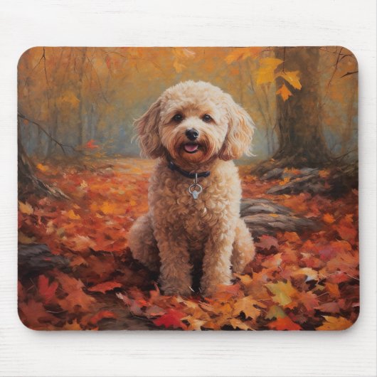 Cockapoo im Herbst Leaves Fall Inspiriert Mousepad (Vorne)