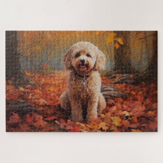 Cockapoo im Herbst Leaves Fall Inspiriert Puzzle (Horizontal)