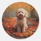Cockapoo im Herbst Leaves Fall Inspiriert Runder Aufkleber (Vorderseite)