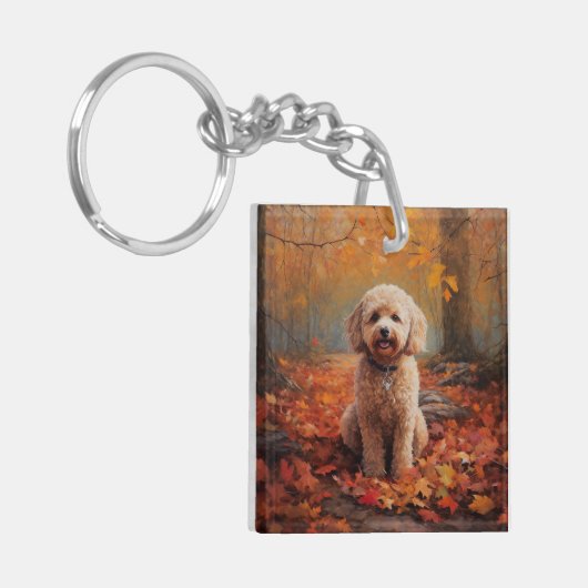 Cockapoo im Herbst Leaves Fall Inspiriert Schlüsselanhänger (Vorderseite links)