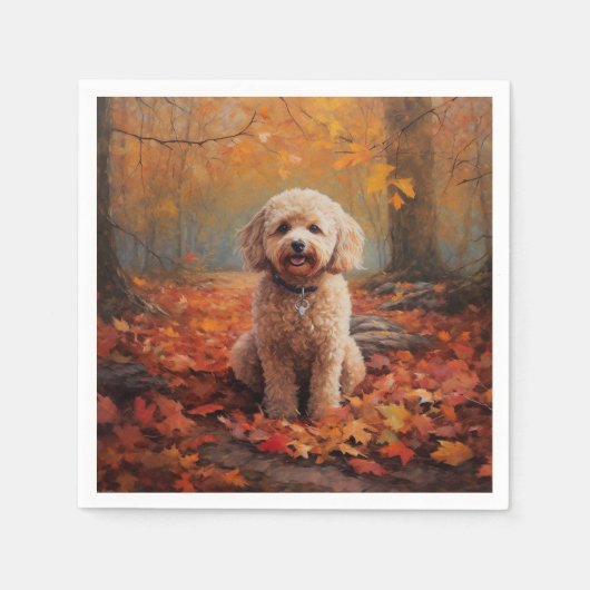 Cockapoo im Herbst Leaves Fall Inspiriert Serviette (Vorderseite)