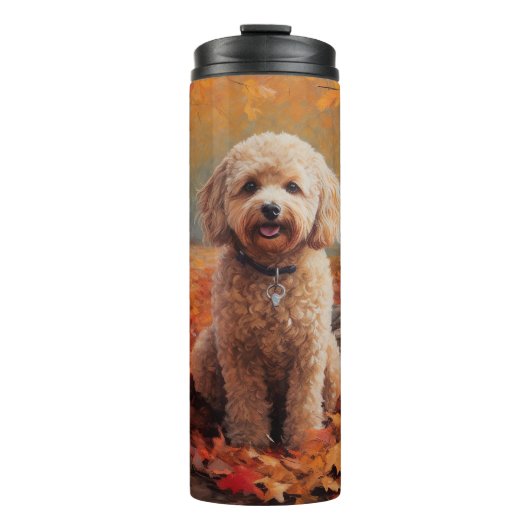 Cockapoo im Herbst Leaves Fall Inspiriert Thermosbecher (Vorderseite)