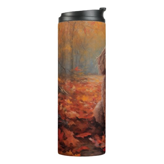 Cockapoo im Herbst Leaves Fall Inspiriert Thermosbecher (Nach links gedreht)