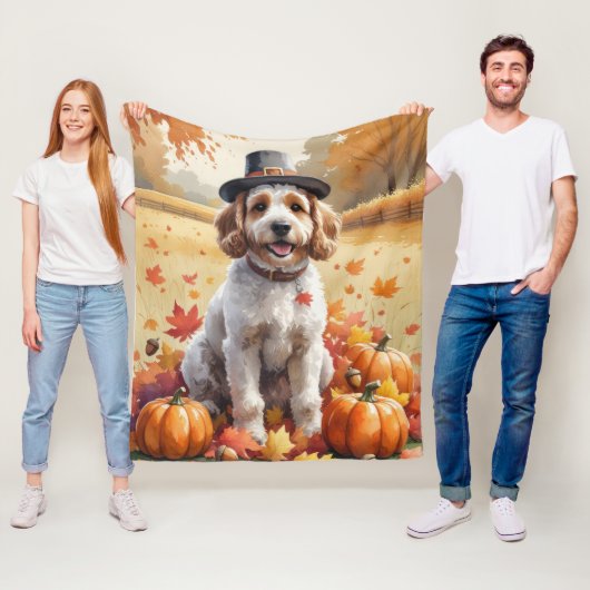 Cockapoo im Herbstlaub Thanksgiving Kunst Fleecedecke (Beispiel)