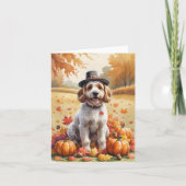 Cockapoo im Herbstlaub Thanksgiving Kunst Karte (Vorderseite)