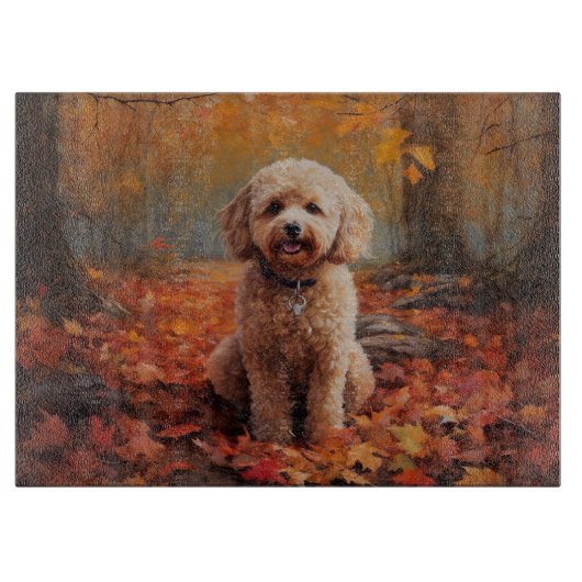 Cockapoo im Herbstlaubfall inspiriert Schneidebrett (Vorderseite)