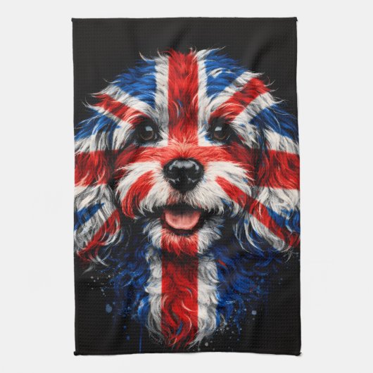 Cockapoo kitchen Union Jack British Dog towel Geschirrtuch (Vertikal)