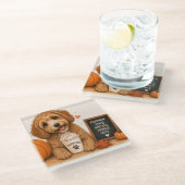Cockapoo Kürbis-Gewürz-Puppaccino Glasuntersetzer (Schrägansicht)