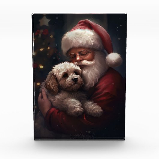 Cockapoo mit dem Weihnachtsmann Festive Weihnachte Fotoblock (Vorderseite)