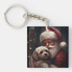 Cockapoo mit dem Weihnachtsmann Festive Weihnachte Schlüsselanhänger
