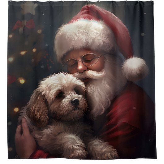 Cockapoo mit dem Weihnachtsmann Weihnachten Duschvorhang (Vorderseite)