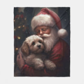 Cockapoo mit dem Weihnachtsmann Weihnachten Fleecedecke (Vorderseite)