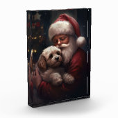 Cockapoo mit dem Weihnachtsmann Weihnachten Fotoblock (Links)