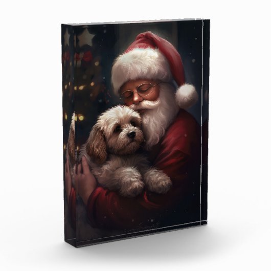 Cockapoo mit dem Weihnachtsmann Weihnachten Fotoblock (Links)