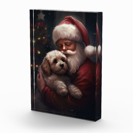 Cockapoo mit dem Weihnachtsmann Weihnachten Fotoblock (Rechts)