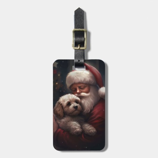Cockapoo mit dem Weihnachtsmann Weihnachten Gepäckanhänger (Vorderseite vertikal)