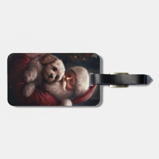 Cockapoo mit dem Weihnachtsmann Weihnachten Gepäckanhänger (Rückseite horizontal)