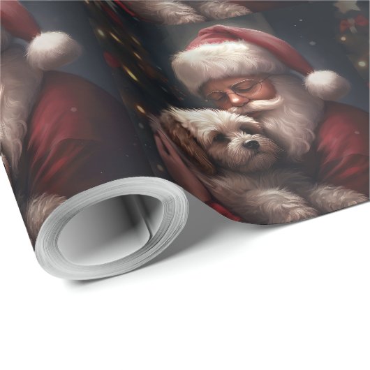 Cockapoo mit dem Weihnachtsmann Weihnachten Geschenkpapier (Rolleneckpunkt)