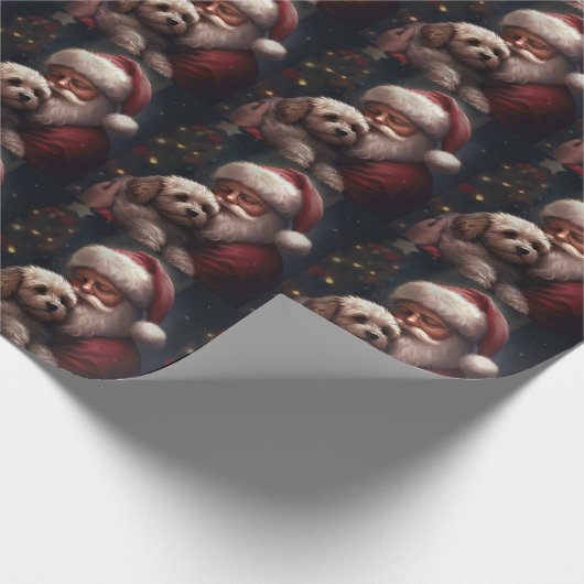 Cockapoo mit dem Weihnachtsmann Weihnachten Geschenkpapier (Ecke)