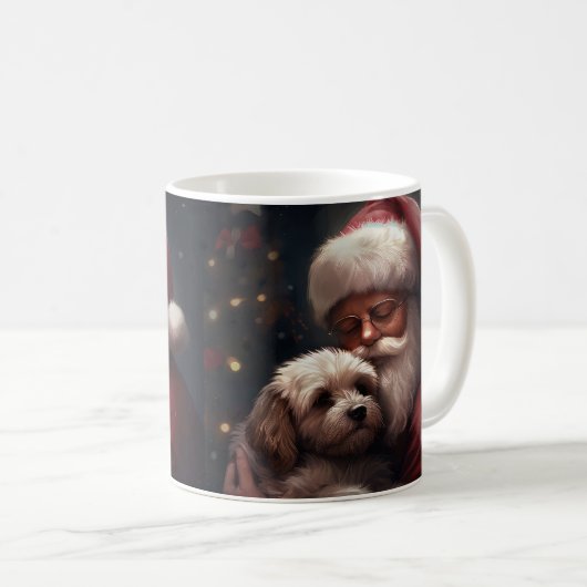 Cockapoo mit dem Weihnachtsmann Weihnachten Kaffeetasse (VorderseiteRechts)